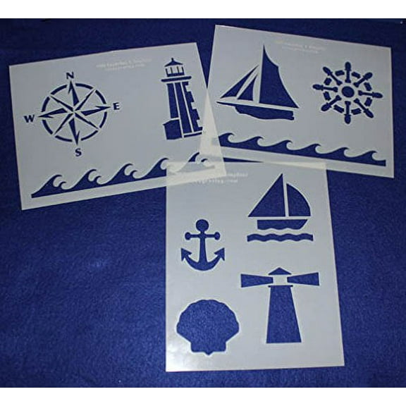 Mylar 3 Pieces of 14 Mil 8" X 10" Nautical Stencils- Painting /Crafts/ Templates