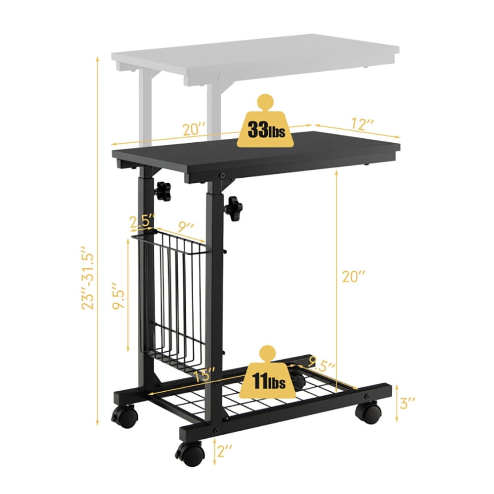 Finihen End Side Table, C-shape Sofa Side Table with Storage Basket, Sofa Side Table, Bed Side Table, for Living Room, Bedroom, Black