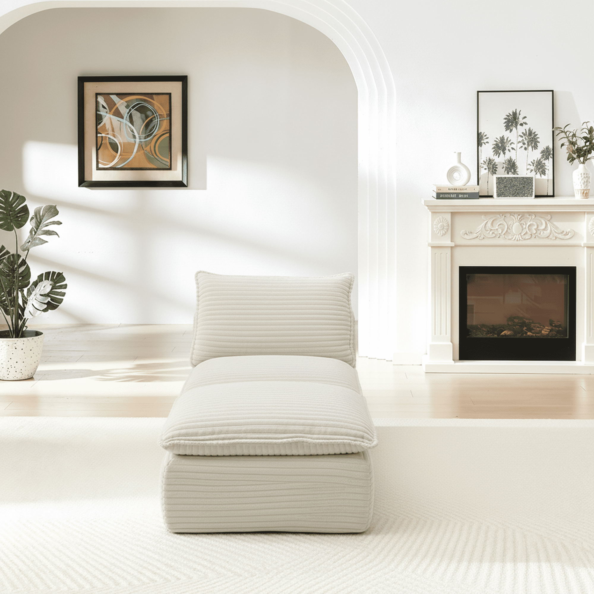 MAYEERTY Modern Modular Corduroy Sofa, White Cloud-Soft Sectional Couch for Apartment