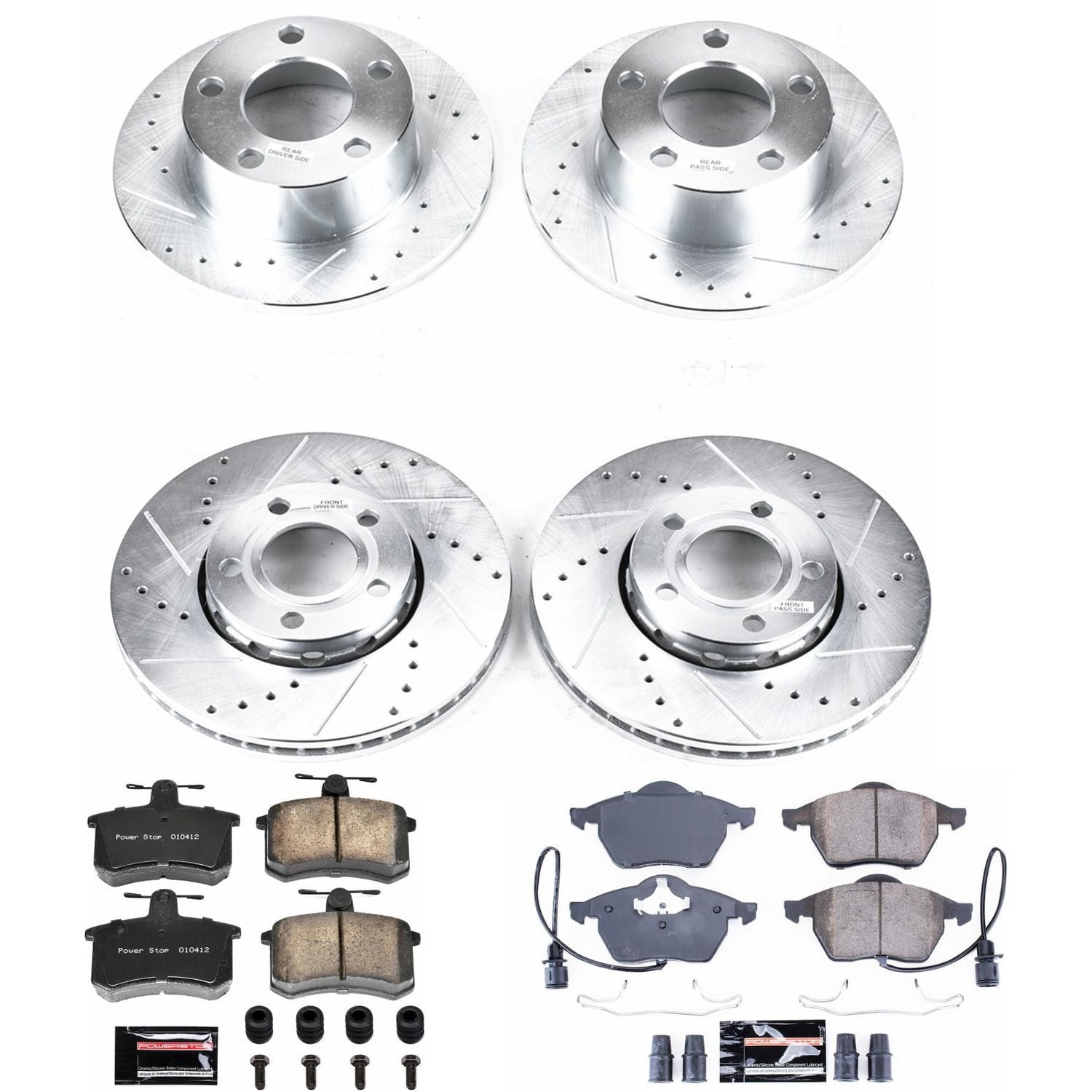PowerStop Front and Rear Z23 Evolution Sport Carbon-Fiber Ceramic Brake Pad and Drilled & Slotted Rotor Kit Fits: AUDI Select Models K2844