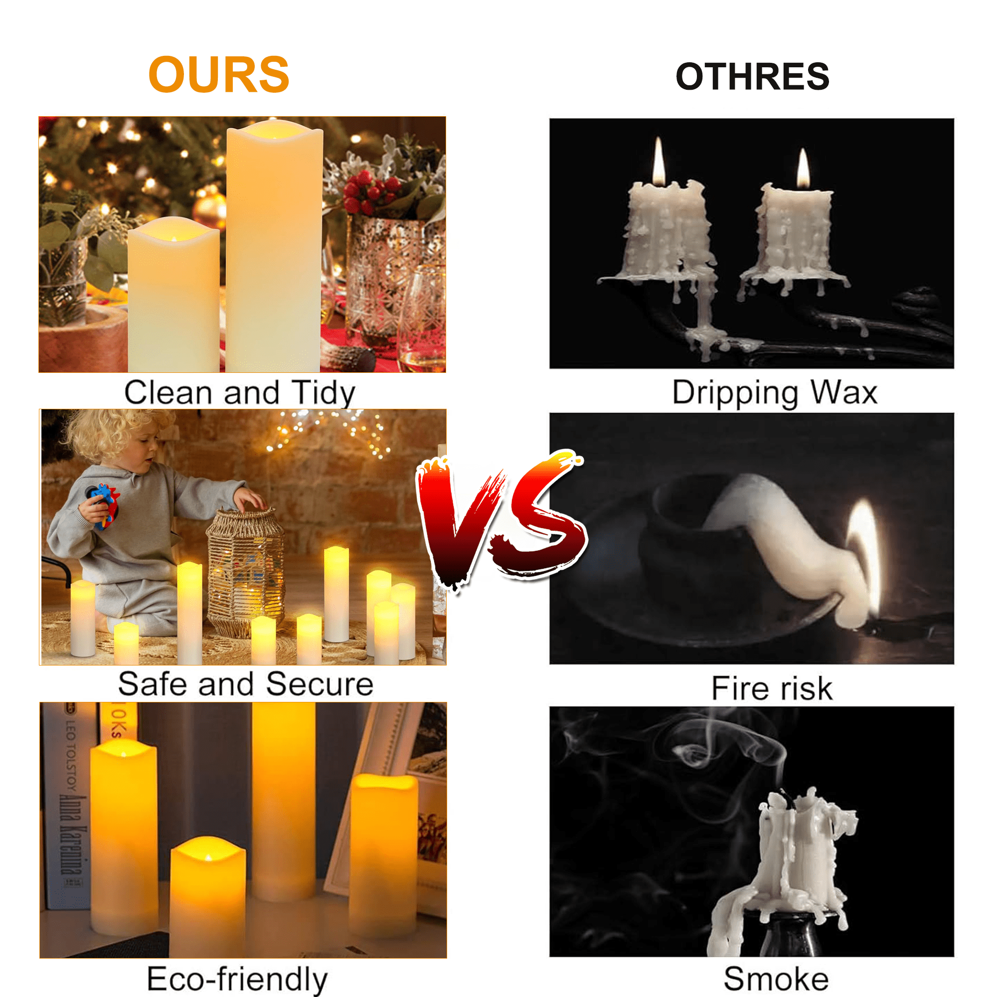 HIDAWN Flameless Pillar Candles with Remote,9 Pack Outdoor Large LED Fake Candles Battery Operated Electric Votive Flicker Lights,Ivory