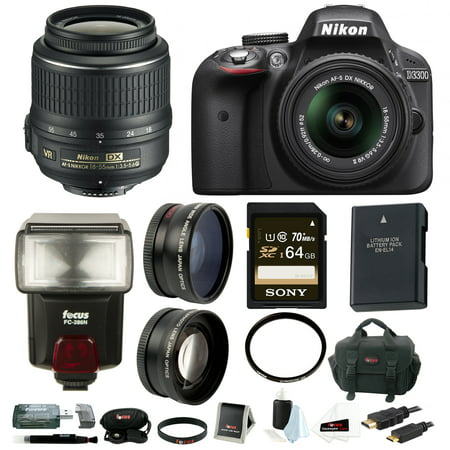 Nikon D3300 DSLR w/ 18-55mm VR II Zoom Lens (Black) & 32GB SD Card (Best Nikon D3300 Bundle)