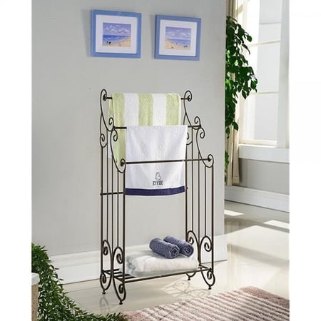 kings brand furniture pewter metal free standing towel rack stand with shelf