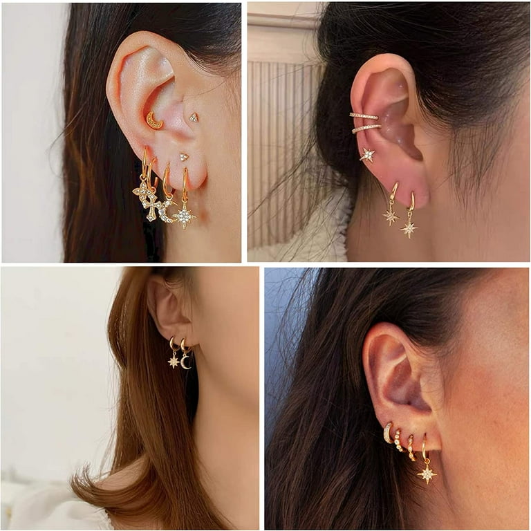 Jstyle 925 Sterling Silver Star Moon Dangle Hoop Earring CZ Drop Huggie Earrings Cute Cartilage Earrings Hoop for Women Walmart