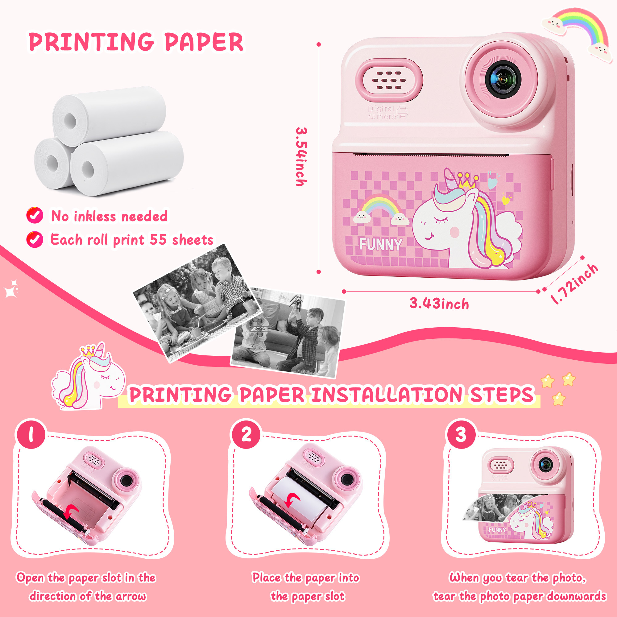 ALLJOY Instant Print Kids Camera with 64GB SD Card, Pink photo 3