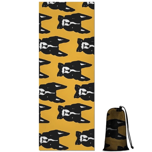 Boston Terrier Hot Yoga Mat Towel Non Slip for Hot Yoga - Quick-Drying Yoga Mat Cover with 4 Corner Pockets with Travel Bag - Hot Yoga Towel Non Slip Grip Moisture Wicking Sweat 70"x26"