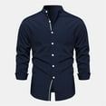thumbnail image 3 of Mens Solid Button Shirts Business Casual Stand Collar Shirt Fall Winter Long Sleeve Tops Fashion Outgoing Clothes, 3 of 4