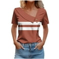 thumbnail image 2 of Shirts for Women under $10 Short Sleeved V-Neck Stripe Printed Button Shirt Casual T-shirt Orange S, 2 of 6