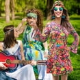 thumbnail image 3 of 70s Hippie Dress Costumes Necklace Earrings Sunglass Women Disco Outfit, 60s Party Costume, Halloween Retro Dresses, 3 of 7