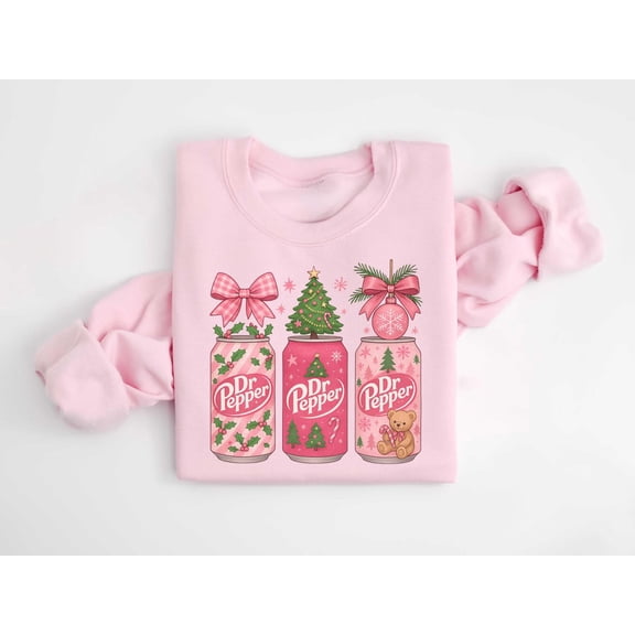 Christmas Dr Pepper Sweatshirt, Pink Bow Festive Holiday Shirt, Trendy Xmas Soda Sweater, Coquette Bow Coke shirt, Dr Pepper Lover Gift
