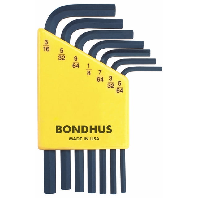 JUEGO DE 7 LLAVES HEXAGONALES CORTAS RECTAS FRACCIONALES. 5/64" A 3/16". BONDHUS 12245 BONDHUS 12245