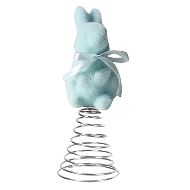 Easter Bunny Tree Topper, Flocked Rabbit Figurine with Spring Base for Holiday Seasonal Decor, Whimsical Plush Bunny Top Ornament for Easter Tree Decorations