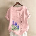 thumbnail image 2 of HAOTAGS Women Blouse Casual Tunic,Short Sleeve Button Front Tie Waist Breathable Tops Pink 2XL, 2 of 4