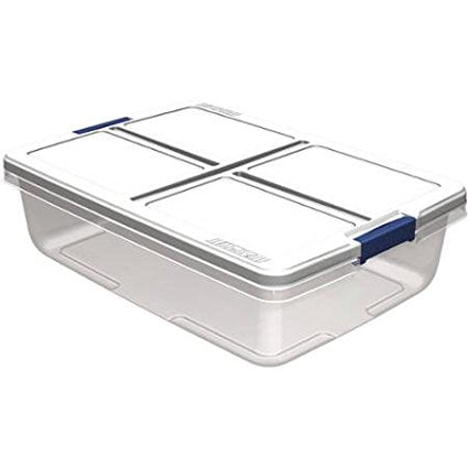 Clear Base White Lid And Blue Handle Hefty 34-Quart Latch Box 