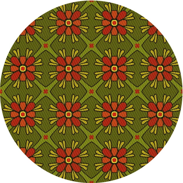 Ahgly Company Tapis d'Intérieur Lavables en Machine, Ronds, Transitionnels, Vert-Jaune Foncé, Ronds de 4'