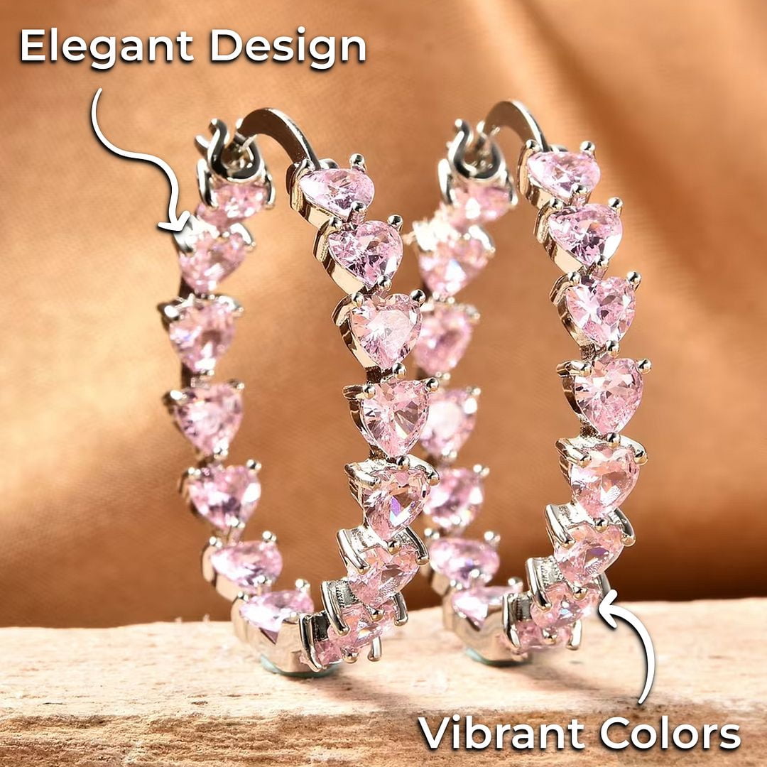 Shop LC Heart Shape Cubic Zirconia Inside Out Hoop Earrings - Pink