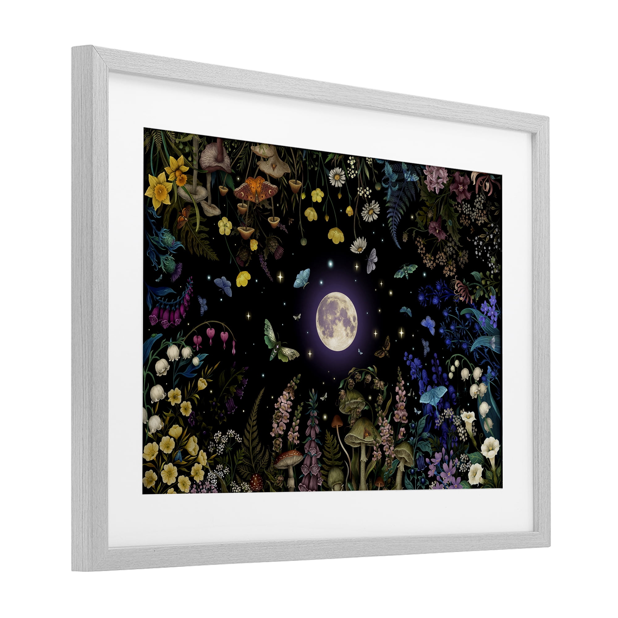 Stupell Industries Night Garden with Moth Gray Framed Print Under Glass, design by Episodic Drawings