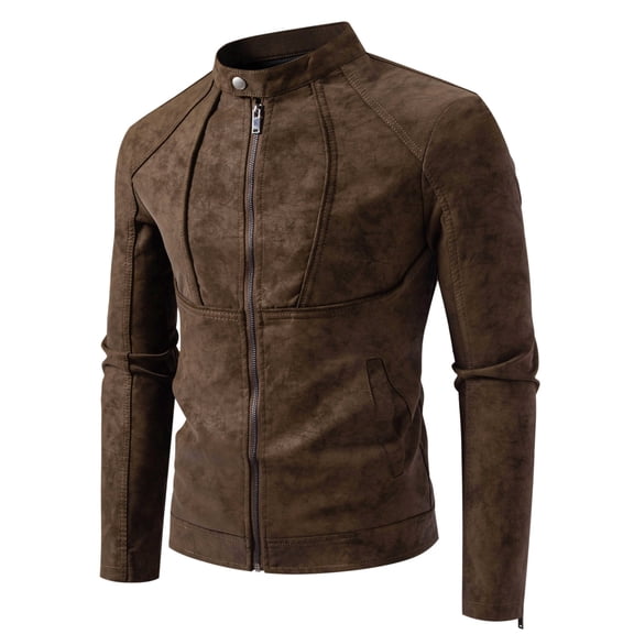 Men's Motorcycle Jacket, Slim Fit Vintage Biker Coat, Casual Long Sleeve, Fitted Design, Fall & Winter Wear, Plain Pattern