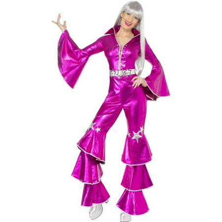 Smiffys 38520M Pink 1970s Dancing Dream Costume with Lace up Jumpsuit - Medium