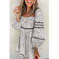 thumbnail image 2 of Women's Gray Floral Print Open Back Balloon Sleeve Mini Dress - Elegant Square Neck Design | [ZhiHiMeRi] | (US 12-14)L, 2 of 12
