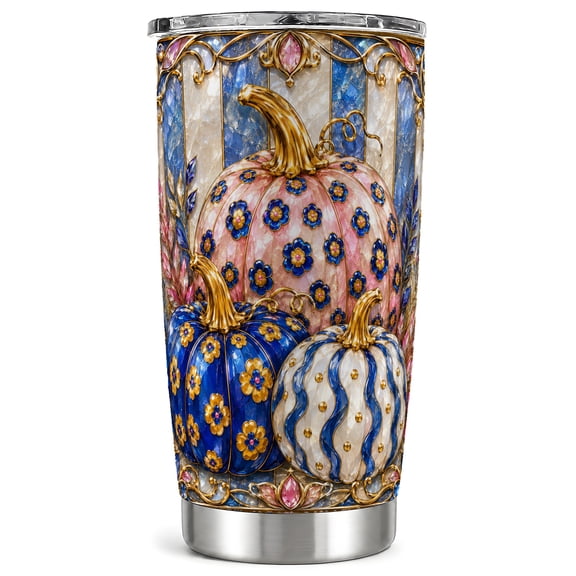 Jeweled Fall Tumbler 20oz, Floral Tumbler, Stainless Steel Travel Cup