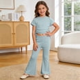 thumbnail image 2 of Little Girls Clothes Elastic Short Sleeve Top Flared Pants Two Piece Girls Summer Clothes,Light Blue,Size 7 -8 Years, 2 of 5