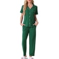 thumbnail image 2 of NOMADIC NOOK Women's 2 Pack Pajama Set Button-Up Soft Short-Sleeve Sleepwear Long-Pants Lounge Medium 2 Packs Green, 2 of 6