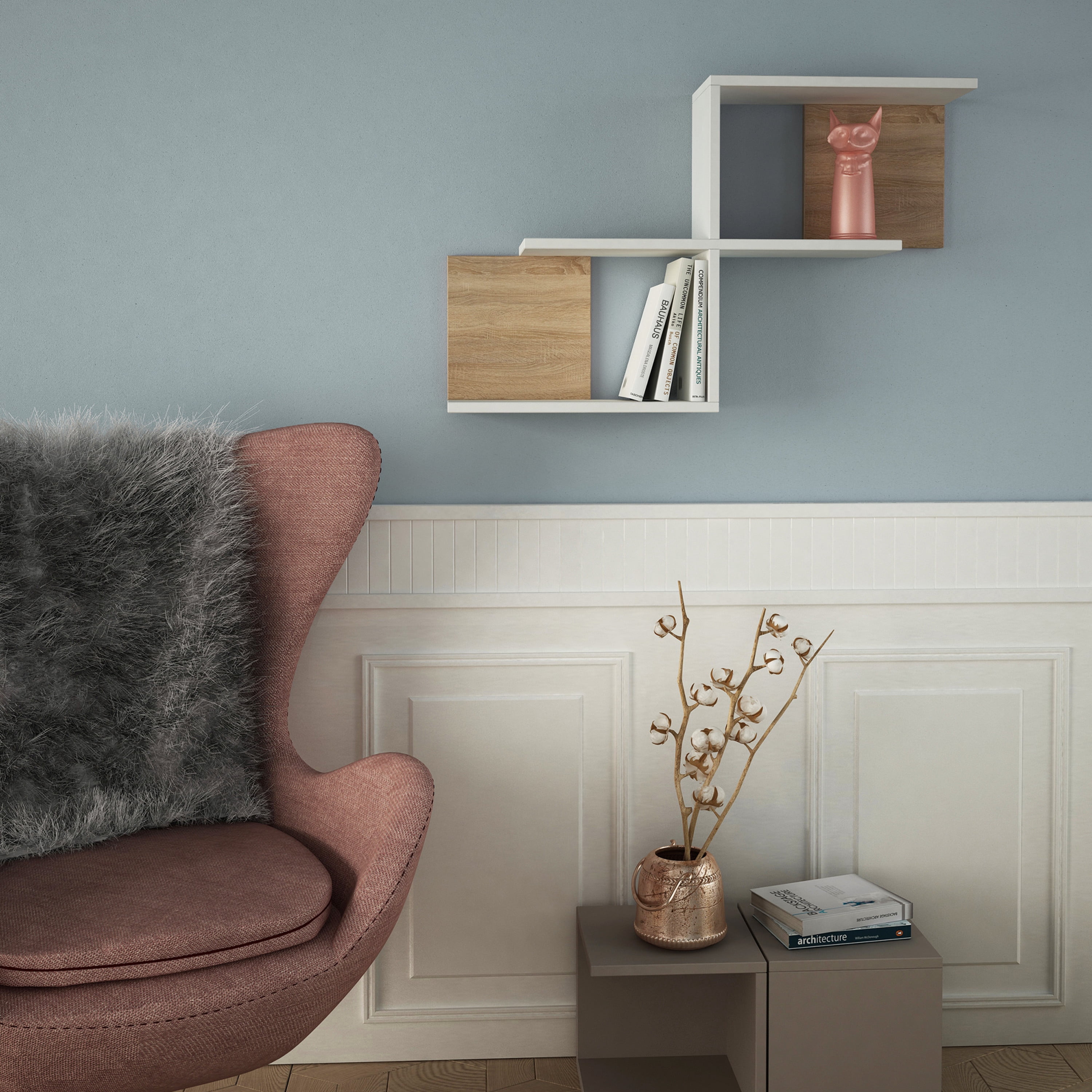 Ada Home Decor Furniture 35.83" 2 Tier White Wilfred Modern Wall Shelf