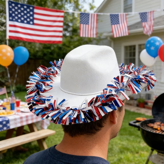 Lunxisen 1 Pcs Independence Day Cowboy Hat Festival Party Prop Patriotic Western Rainy Day Accessory