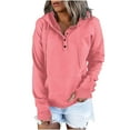 thumbnail image 2 of Women's Cute Pullover Hoodie Oversized Long Sleeve Button Detail Trendy Finger Cover, 2 of 6
