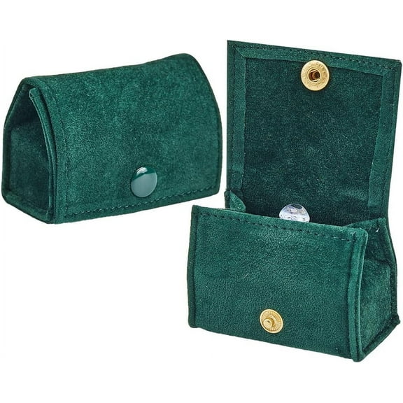 Compact Velvet Ring Box with Plush Interior and Exterior Ring Earring Display Holder Case Storage with Snap Clasp