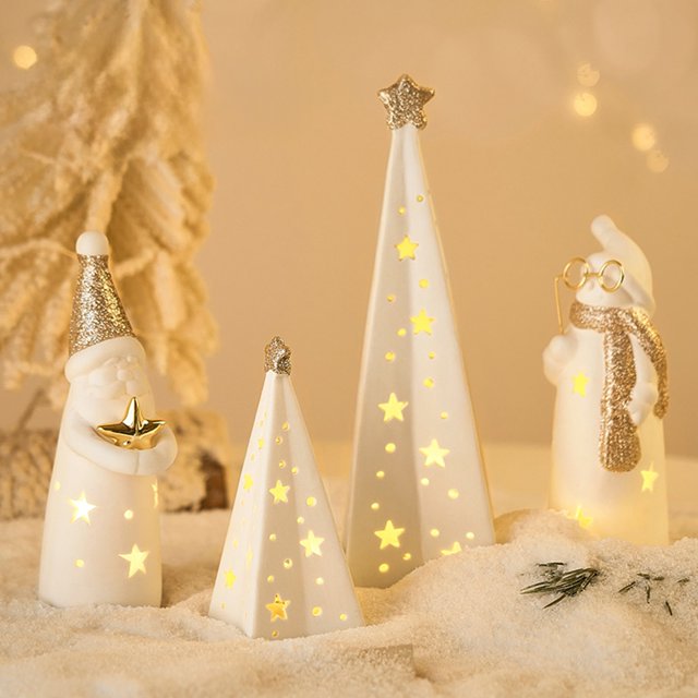 Xihbxyly Ofertas Relámpago de Liquidación de Hoy Adornos Navideños Adornos de Mesa para El Hogar Torre Navideña de Cerámica Muñeco de Nieve Adornos de Luz para Anciano