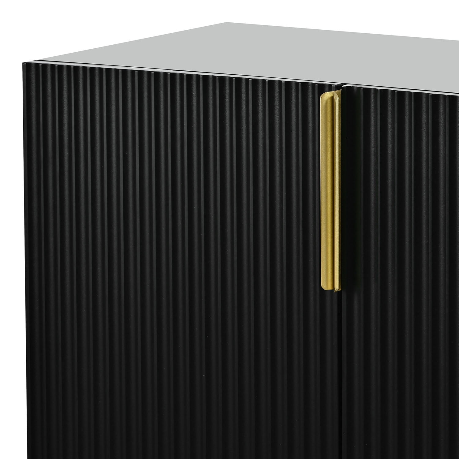 Kadyn 4-door Sideboard Buffet Cabinet, Accent Storage Cabinet with Gold Metal Handle, Kitchen Storage Cabinet for Hallway, Black