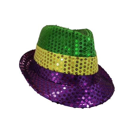 Mardi Gras Sequin Jazz Fedora Top Hat Glitter Dancer Adult Costume