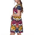 thumbnail image 2 of Balery Fox Face Vestidos sueltos de manga corta para mujer, vestidos de verano 2025, vestidos casuales de corte A con vuelo., 2 of 6