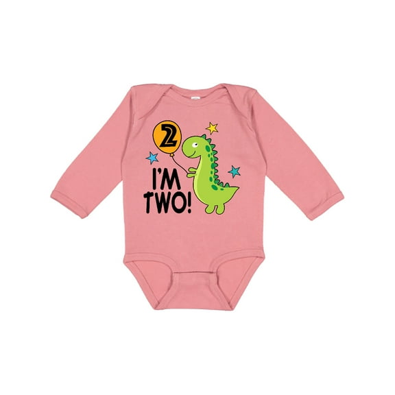 Inktastic 2nd Birthday Dinosaur 2 Year Old Boy Boys or Girls Long Sleeve Baby Bodysuit