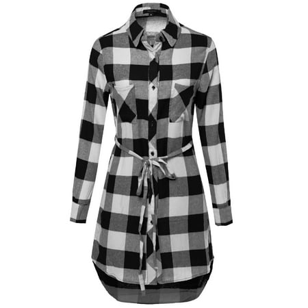 - FashionOutfit Women's Super Cute Flannel Plaid Checker Shirts Dress with Belt