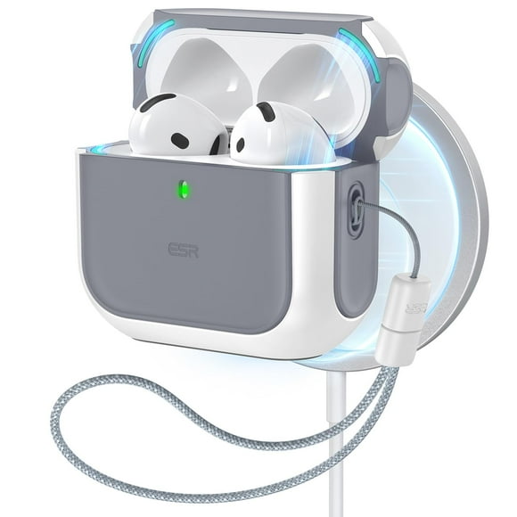 ESR para AirPods de 4ª generación, compatible con AirPods 4 Gen (2024) (USB-C), compatible con MagSafe, cubierta de protección contra caídas con cordón, funda híbrida Orbit, blanco