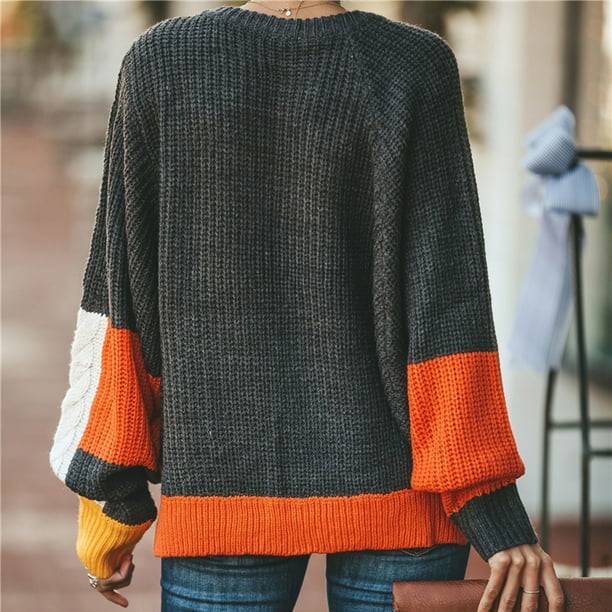 XZNGL Plus Size Sweaters for Women Womens Plus Size Sweater Color Block Striped Pullover Kint Sweater Plus Size Womens Sweaters Womens Sweaters Plus