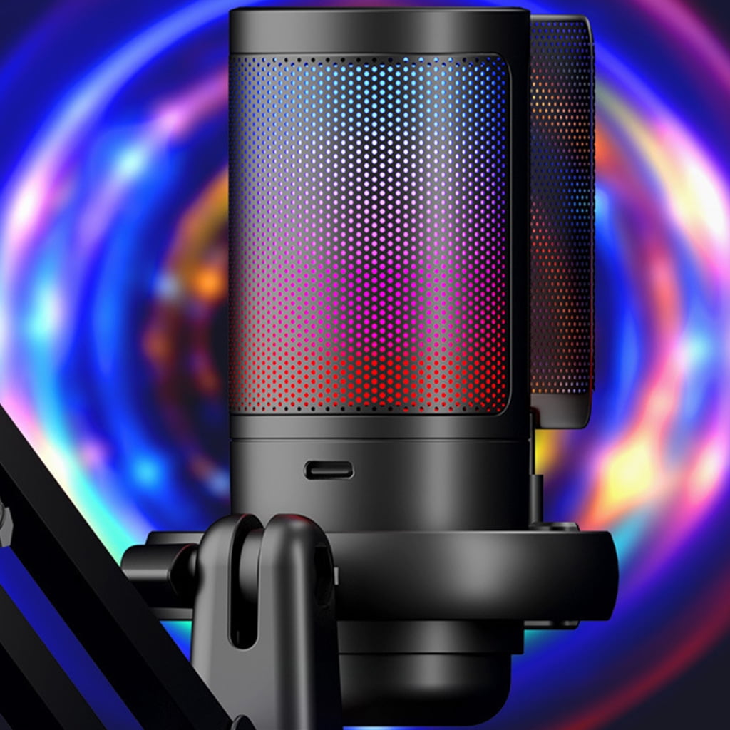 LED Light Gaming Microphone USB Condenser Mic Clip Mount for Desktop and Laptop