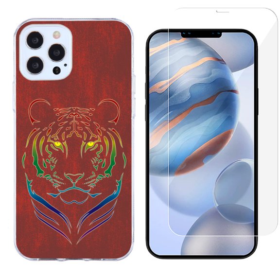 Slim-Fit Protective Phone Case compatible with iPhone 12 Pro Max, with Tempered Glass Screen Protector, by OneToughShield ® - Night Tiger