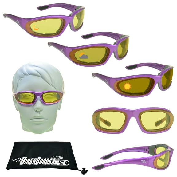 Bikershades Motorcycle Transitional Sunglass Women Photochromic Day Night Riding Purple Frame