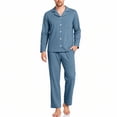 thumbnail image 3 of Pajamas Sets for Men Soild Color Long Sleeve Button Down Pajamas With Pockets Lounge Wear,Sizes S-5XL, 3 of 9