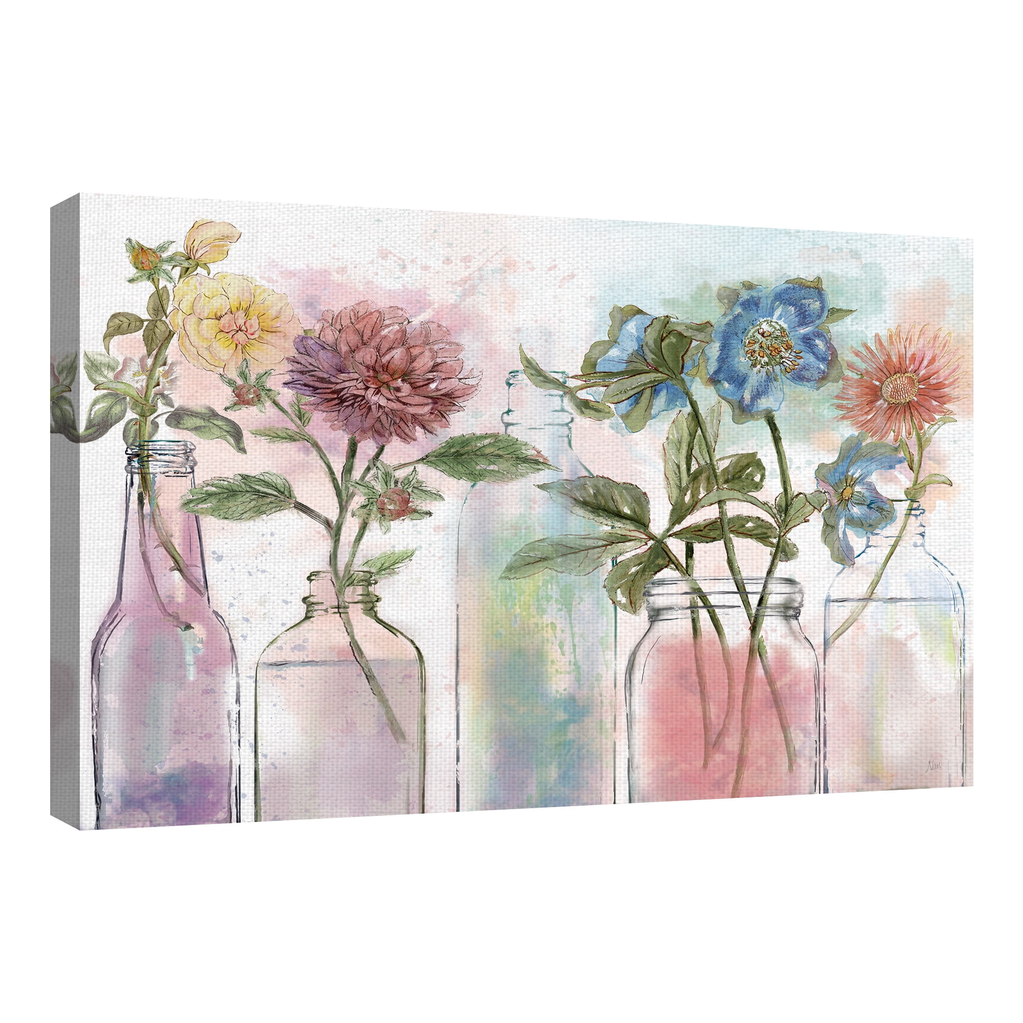 Masterpiece Art Gallery Vintage Bottle Collection Flowers By Sandy Doonan Canvas Art Print 24" x 36"
