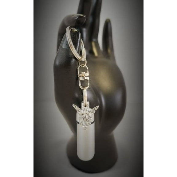 Silver Pill Holder with Fairy Angel on Swivel Stainless Steel Keychain - Includes Inner Vial and Velvet Pouch