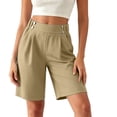 thumbnail image 5 of Purcolt Bermuda Shorts for Womens Dressy Casual Pleated Elastic Waisted Knee Length Shorts Comfort Trendy Wide Leg Dress Shorts for Business Work Office, 5 of 8