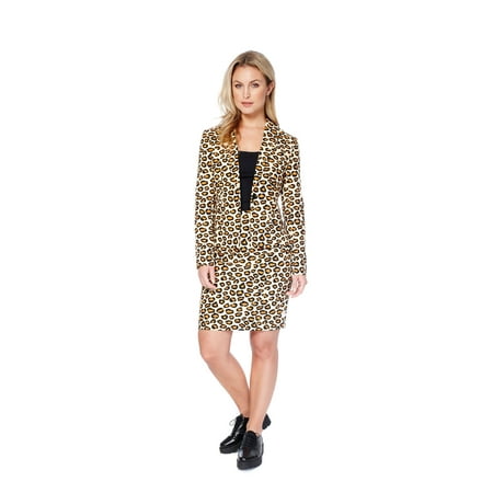 Beige and Black Animal Printed Women Adult All Year Suit - Large