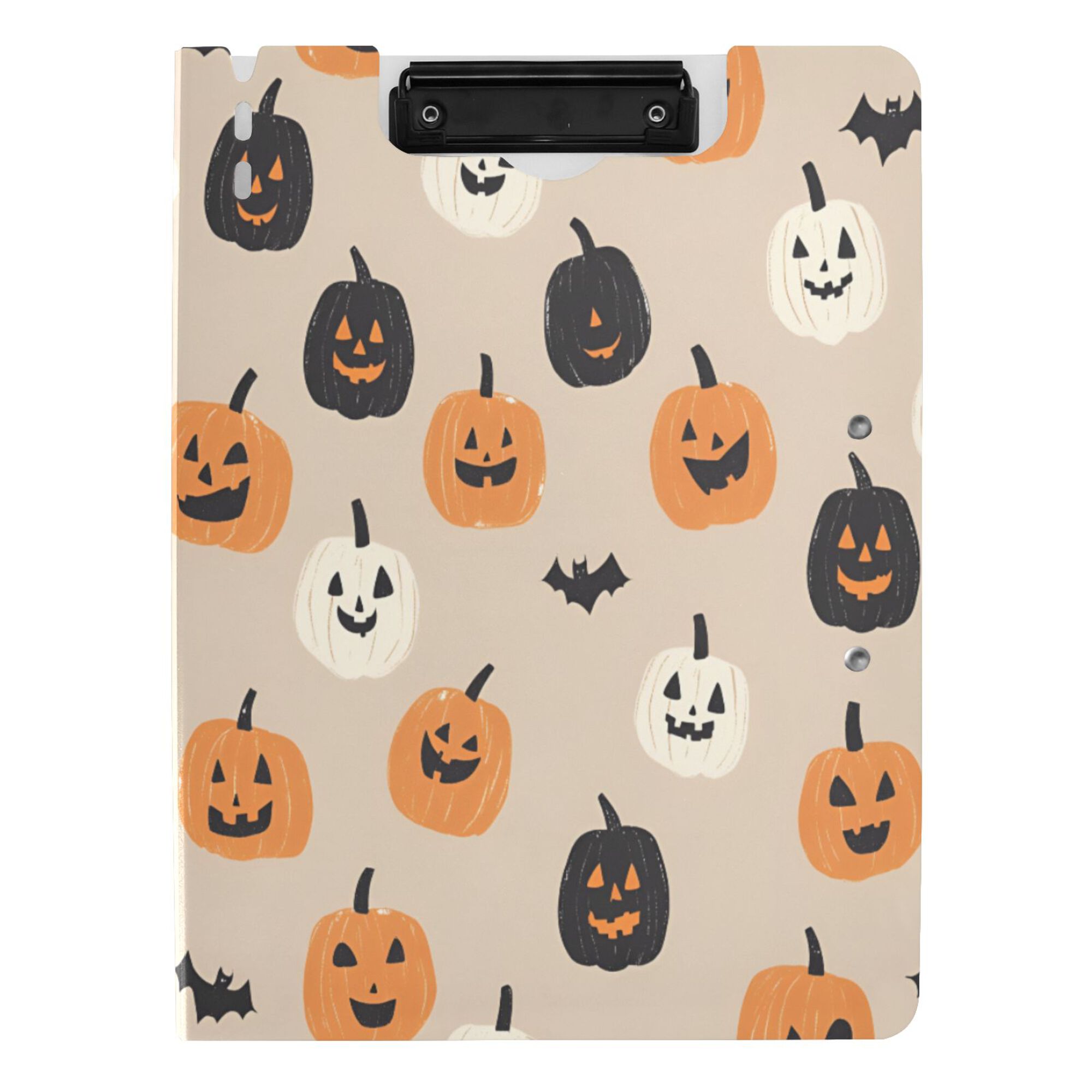 FORMRS A4 Clipboard Folder with Pen Holder Horizontal Foldable School Office Binder, Beige Halloween Pumpkin