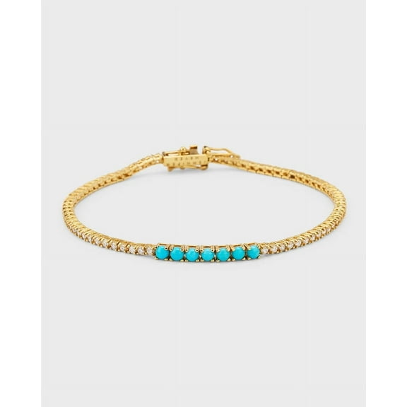 Round Cut Lab-Created Turquoise and Moissanite Prong-Setting Tennis Bracelet in 925 Sterling Silver – Elegant Jewelry for Women