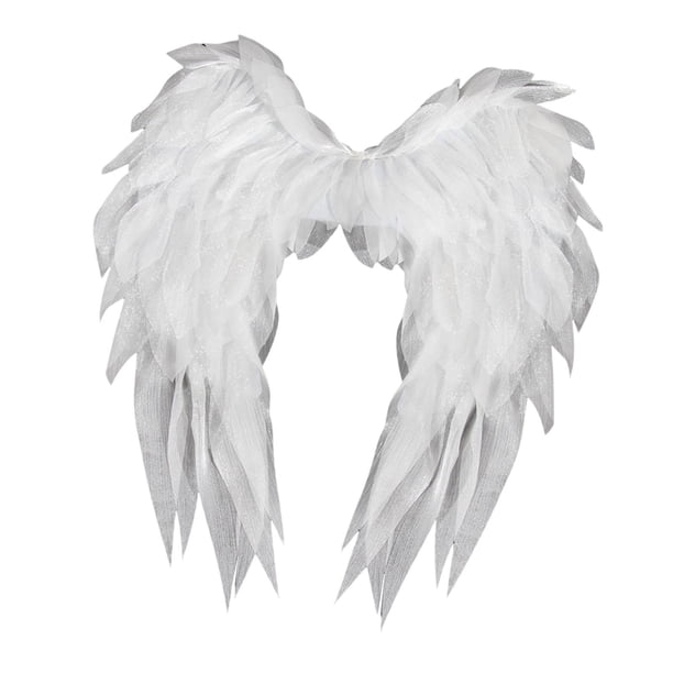 Ala de ángel con tirantes, alas emplumadas para usar en juegos de rol navideños. Blanco